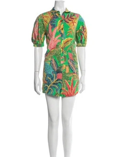 Pre-owned Farm Rio Floral Print Romper In Green
