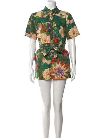 Pre-owned Farm Rio Floral Print Romper In Purple