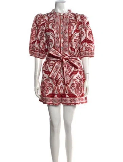 Pre-owned Farm Rio Floral Print Romper In Red