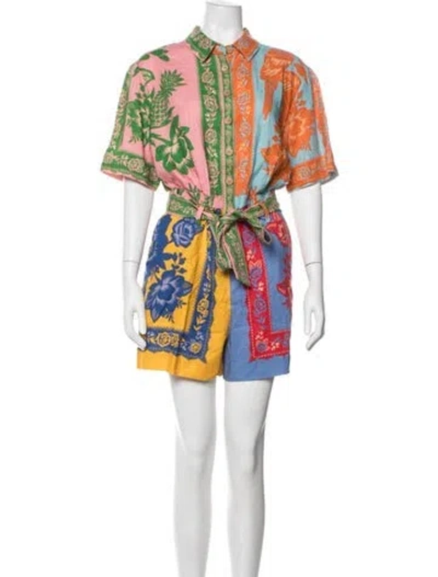 Pre-owned Farm Rio Floral Print Romper W/ Tags In Blue/pink