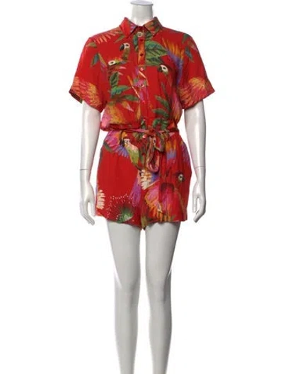 Pre-owned Farm Rio Floral Print Romper W/ Tags In Red