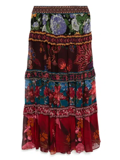 Farm Rio Tiered Floral-print Georgette Maxi Skirt In Red
