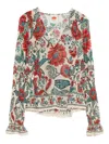 Farm Rio Floral-print Ruffled Blouse In Multi