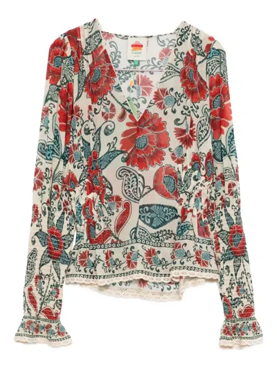 Farm Rio Floral-print Ruffled Blouse In Multi
