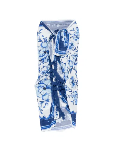 Farm Rio Floral-print Sarong In Blue