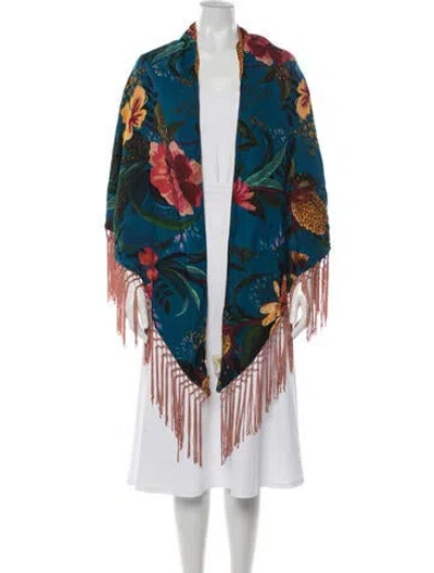 Pre-owned Farm Rio Floral Print Scarf In Black