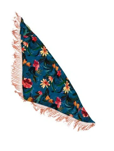 Pre-owned Farm Rio Floral Print Scarf In Blue