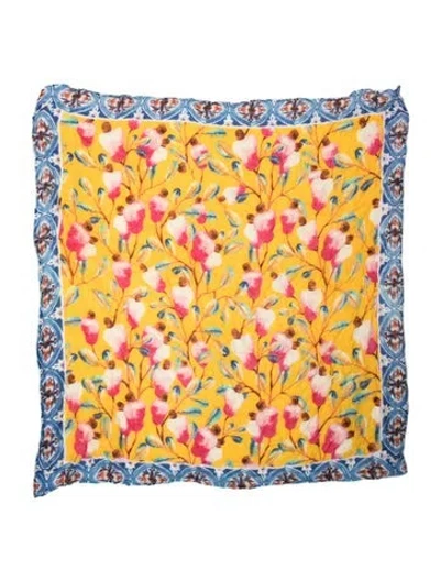 Pre-owned Farm Rio Floral Print Scarf In Blue/yellow