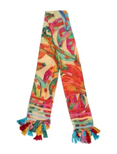 Pre-owned Farm Rio Floral Print Scarf In Neutral