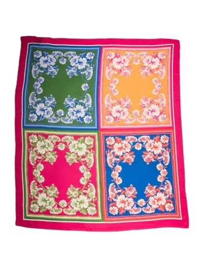 Pre-owned Farm Rio Floral Print Scarf In Pink