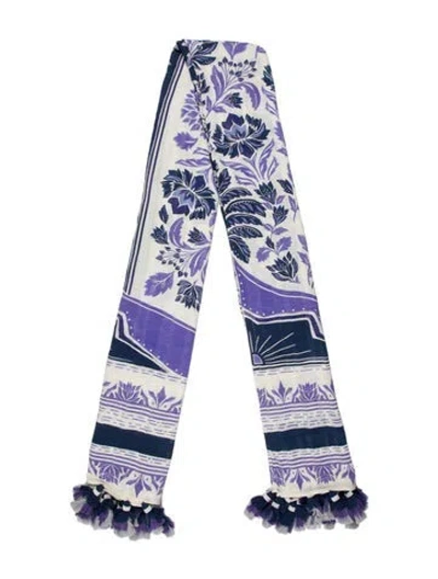Pre-owned Farm Rio Floral Print Scarf In Purple