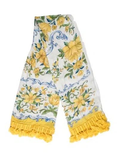 Pre-owned Farm Rio Floral Print Scarf In White