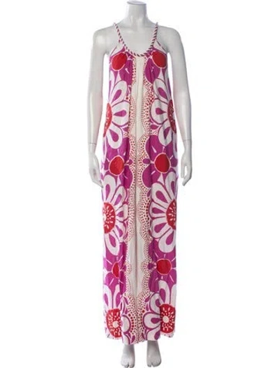 Pre-owned Farm Rio Floral Print Scoop Neck Jumpsuit In Pink