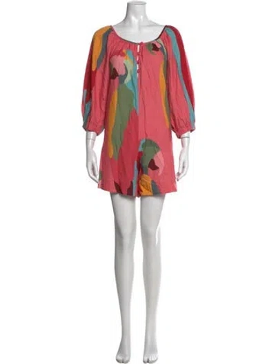 Pre-owned Farm Rio Floral Print Scoop Neck Romper In Red