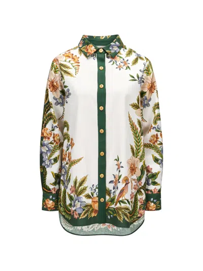 Farm Rio Floral Print Shirt In Green