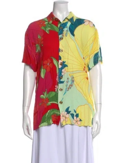 Pre-owned Farm Rio Floral Print Short Sleeve Blouse In Multi