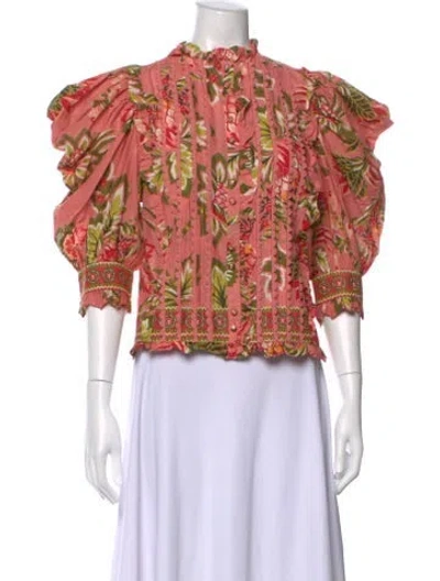 Pre-owned Farm Rio Floral Print Short Sleeve Blouse In Multi
