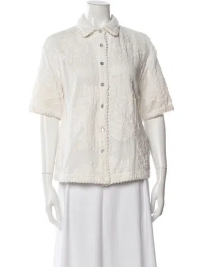 Pre-owned Farm Rio Floral Print Short Sleeve Blouse In Neutral