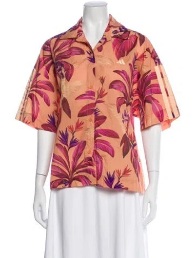 Pre-owned Farm Rio Floral Print Short Sleeve Blouse In Orange