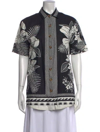 Pre-owned Farm Rio Floral Print Short Sleeve Top In Black