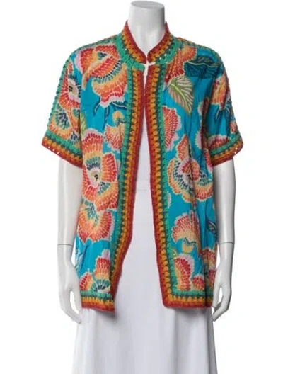 Pre-owned Farm Rio Floral Print Short Sleeve Top In Blue