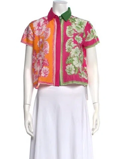 Pre-owned Farm Rio Floral Print Short Sleeve Top In Pink