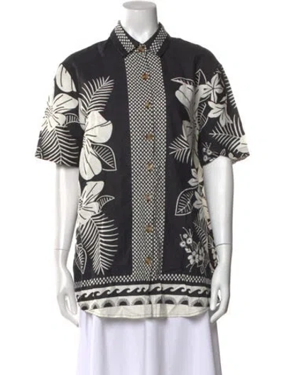 Pre-owned Farm Rio Floral Print Short Sleeve Top W/ Tags In Black