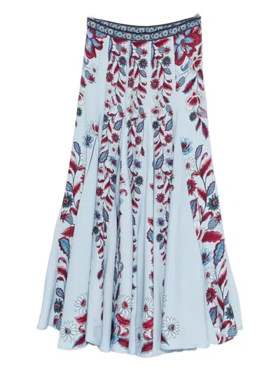Farm Rio Floral-print Skirt In Blue