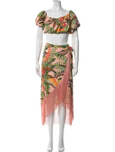 Pre-owned Farm Rio Floral Print Skirt Set In Pink