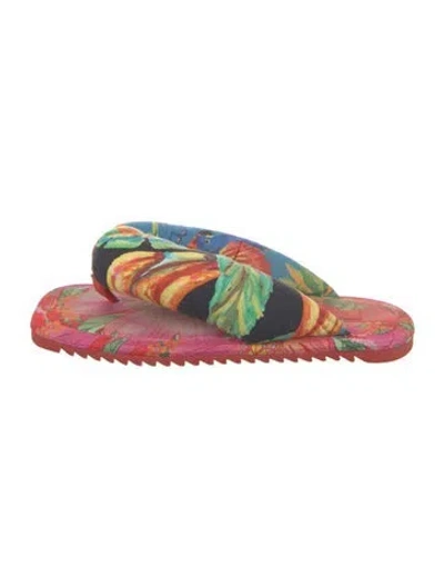 Pre-owned Farm Rio Floral Print Slides In Blue