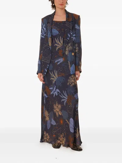 Farm Rio Floral-print Slip Dress In Blue