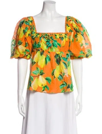 Pre-owned Farm Rio Floral Print Square Neckline Blouse In Multi