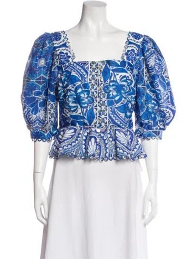Pre-owned Farm Rio Floral Print Square Neckline Blouse In Multi