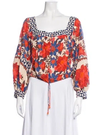 Pre-owned Farm Rio Floral Print Square Neckline Blouse In Multi