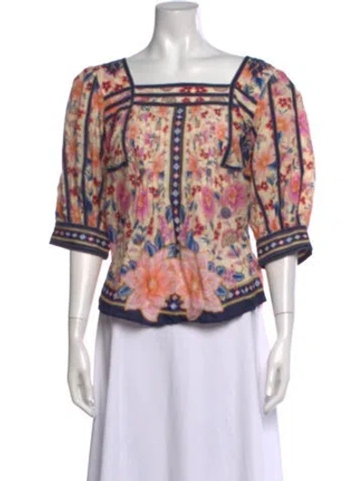 Pre-owned Farm Rio Floral Print Square Neckline Blouse In Pink