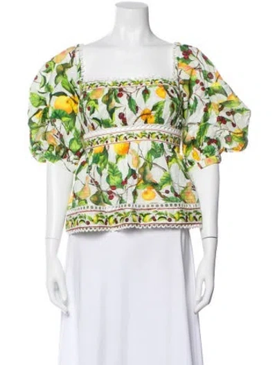 Pre-owned Farm Rio Floral Print Square Neckline Blouse W/ Tags In Multi