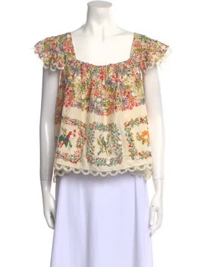 Pre-owned Farm Rio Floral Print Square Neckline Blouse W/ Tags In Neutral
