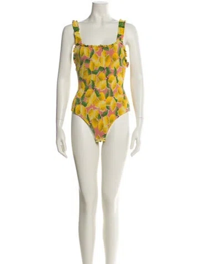 Pre-owned Farm Rio Floral Print Square Neckline Bodysuit In Neutral