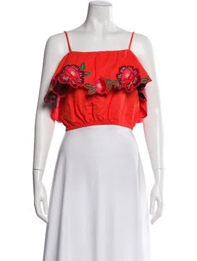 Pre-owned Farm Rio Floral Print Square Neckline Crop Top In Pink