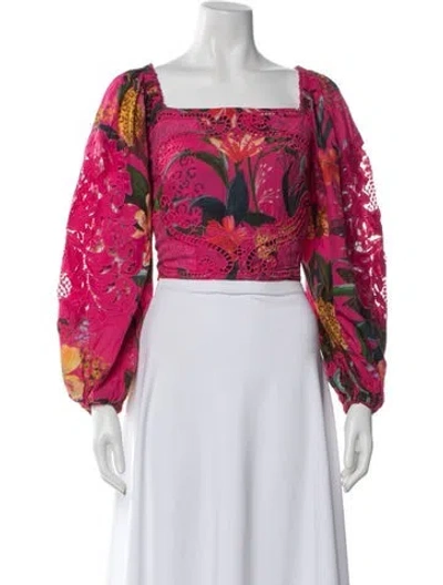 Pre-owned Farm Rio Floral Print Square Neckline Crop Top In Pink