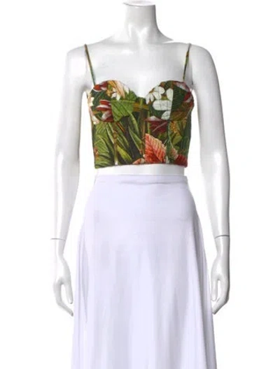 Pre-owned Farm Rio Floral Print Square Neckline Crop Top In White