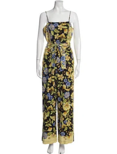 Pre-owned Farm Rio Floral Print Square Neckline Jumpsuit In Blue
