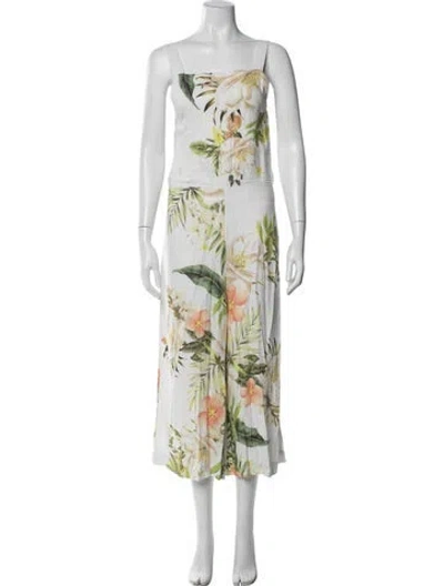 Pre-owned Farm Rio Floral Print Square Neckline Jumpsuit In Green
