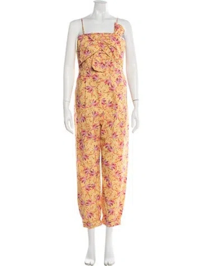 Pre-owned Farm Rio Floral Print Square Neckline Jumpsuit In Orange