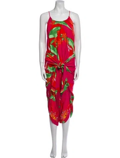 Pre-owned Farm Rio Floral Print Square Neckline Jumpsuit In Red