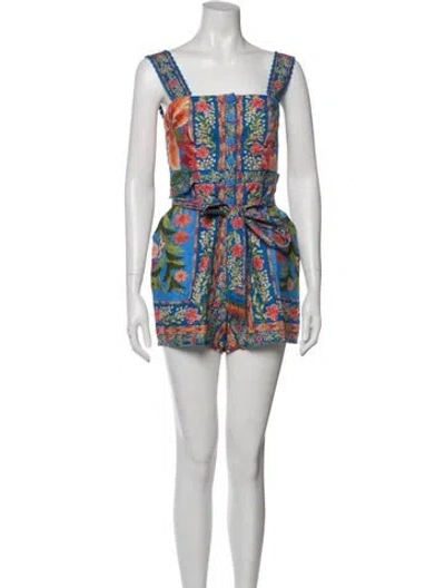 Pre-owned Farm Rio Floral Print Square Neckline Romper