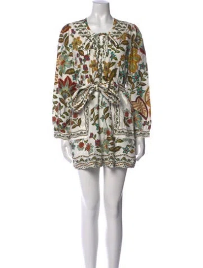 Pre-owned Farm Rio Floral Print Square Neckline Romper In Green