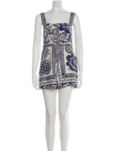 Pre-owned Farm Rio Floral Print Square Neckline Romper In Neutral