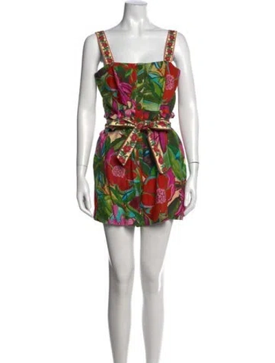 Pre-owned Farm Rio Floral Print Square Neckline Romper In Pink