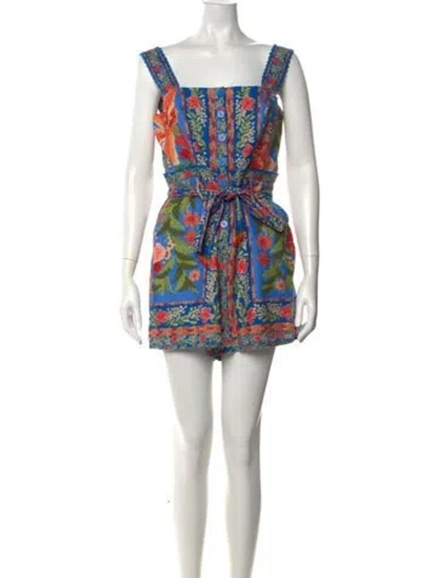 Pre-owned Farm Rio Floral Print Square Neckline Romper In Pink